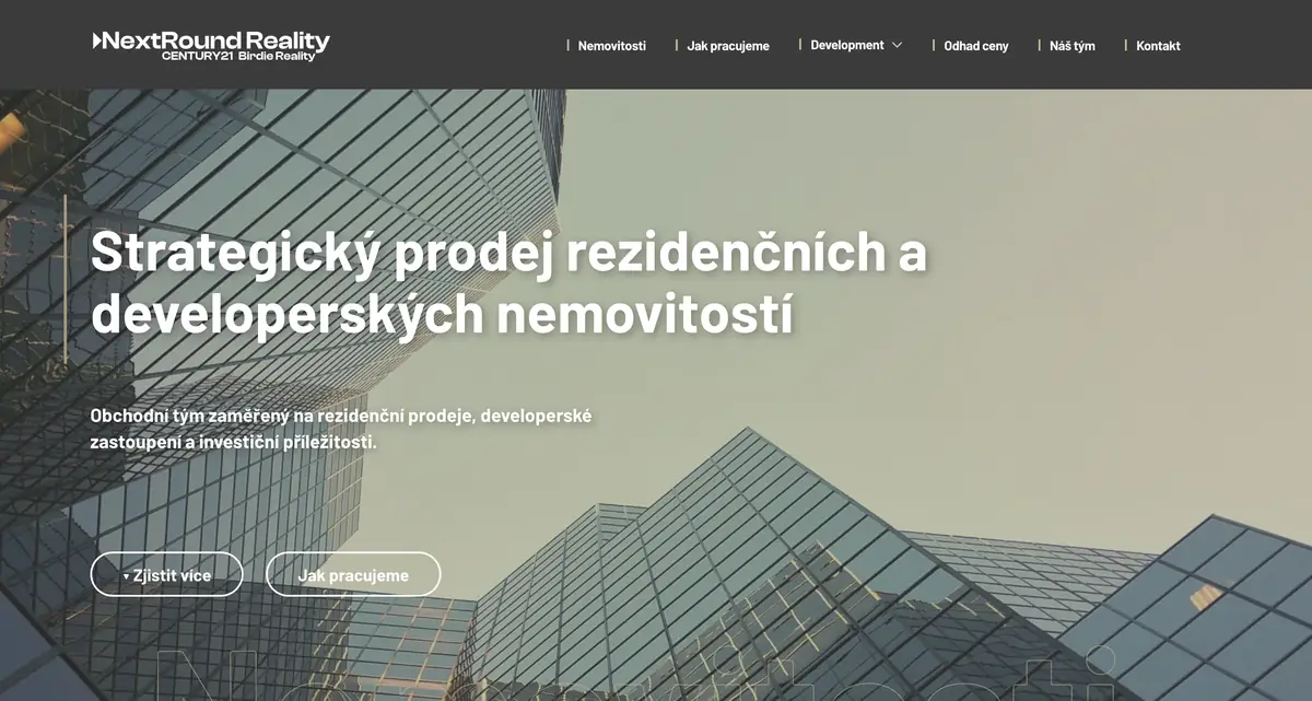 Ukázka webu realitní kanceláře NextRound Reality